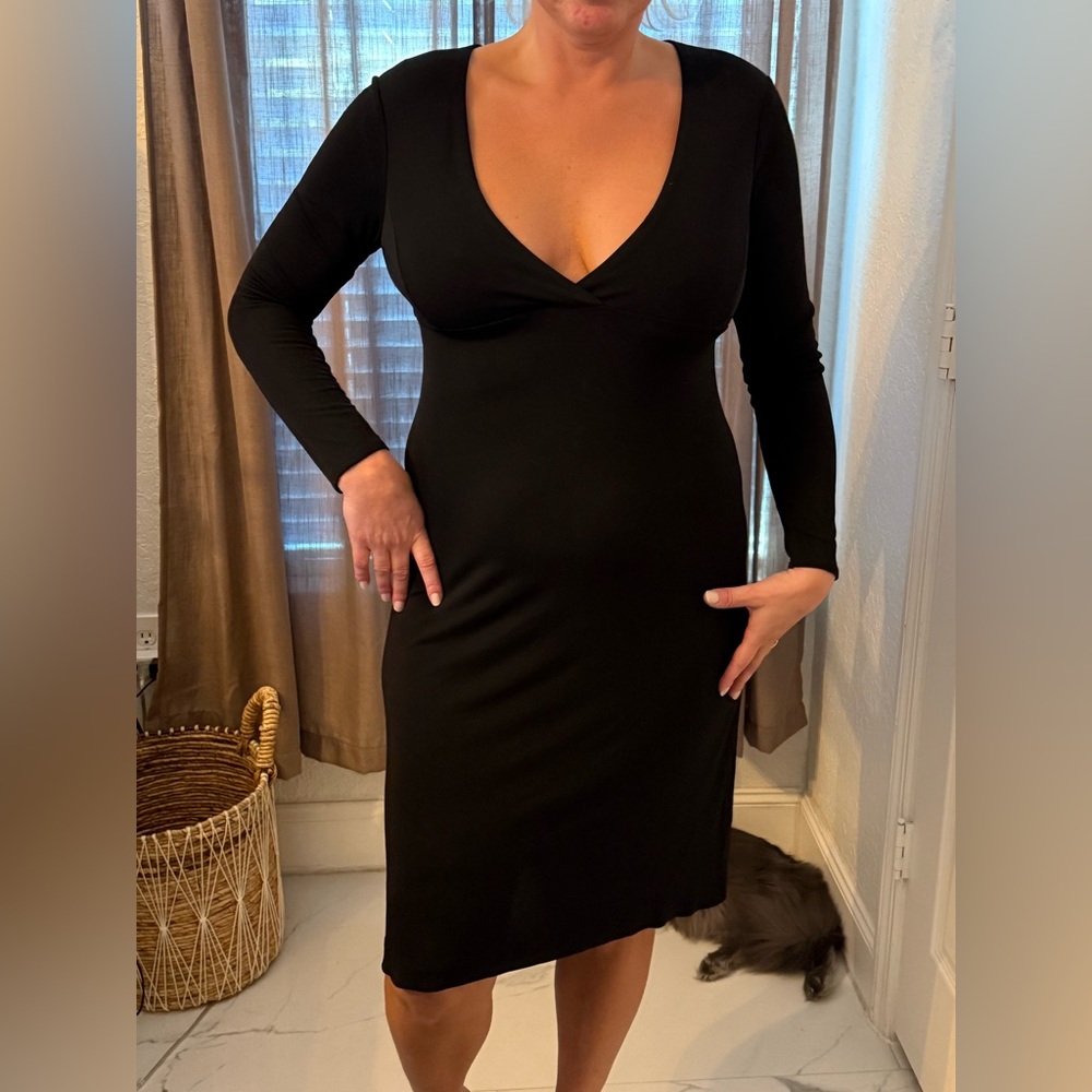 KORS Michael Kors Black V-Neck Long Sleeve Dress